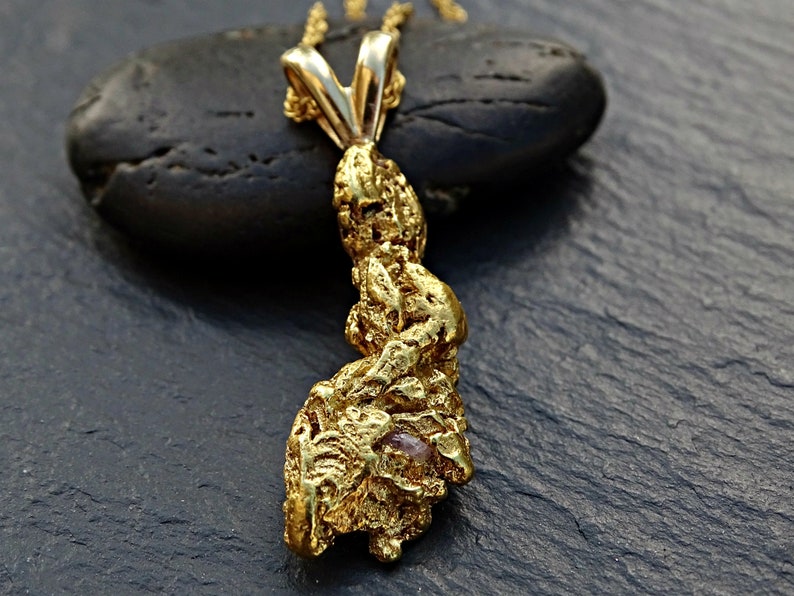 Big Gold Nugget Pendant Mens Gold Nugget Necklace Real Gold Etsy
