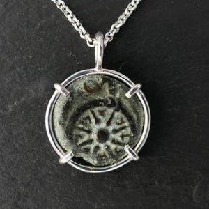 real widows mite coin pendant, small bronze coin pendant, biblical coin pendant, Judaea coin silver necklace, unique handmade gift