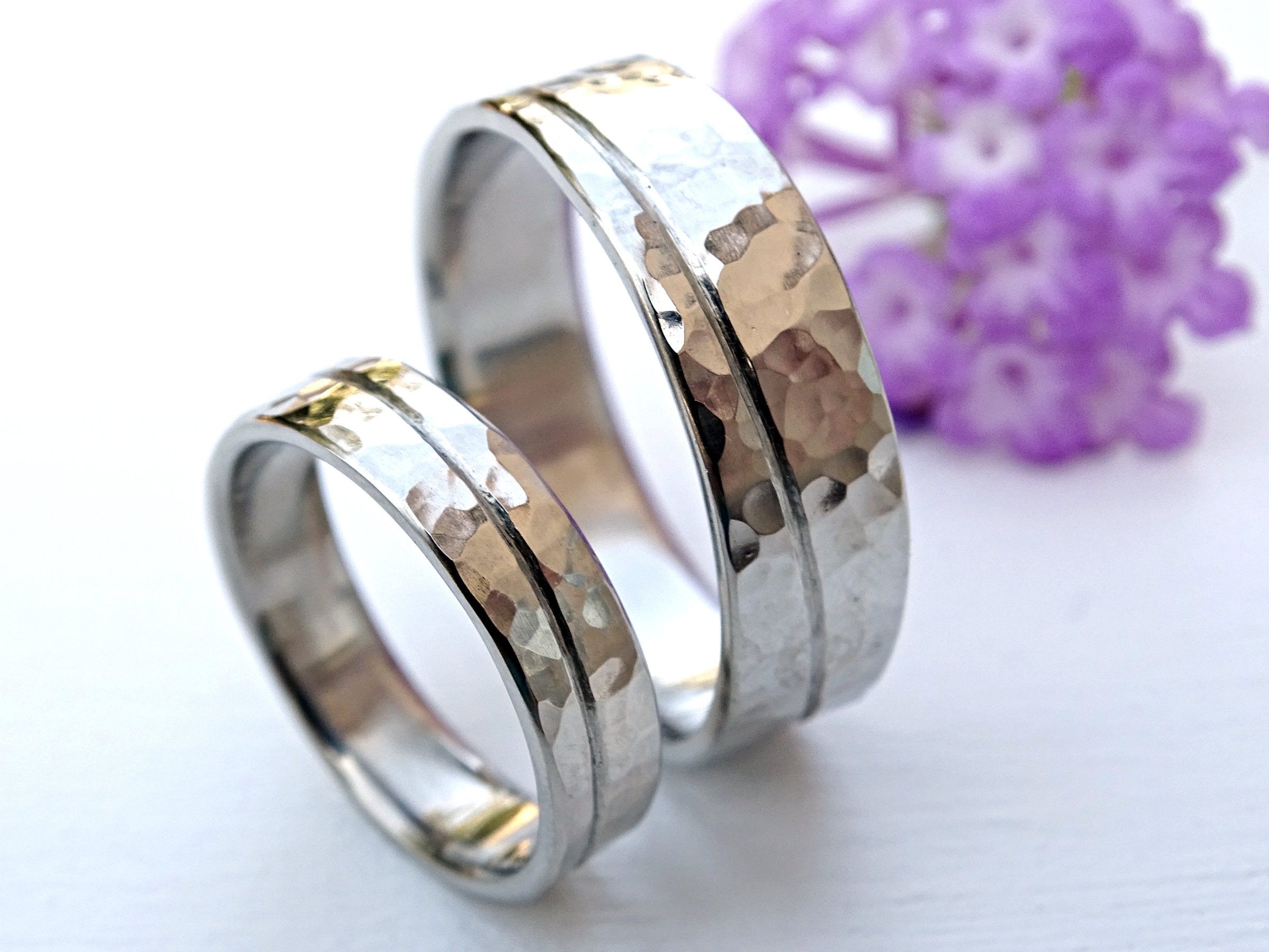 Gold Wedding Ring Set White Gold Wedding Bands Matching | Etsy