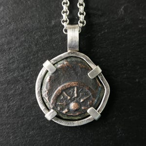 real widows mite coin pendant, small bronze coin pendant, biblical coin pendant, Judaea coin silver necklace Bible coin gift for women