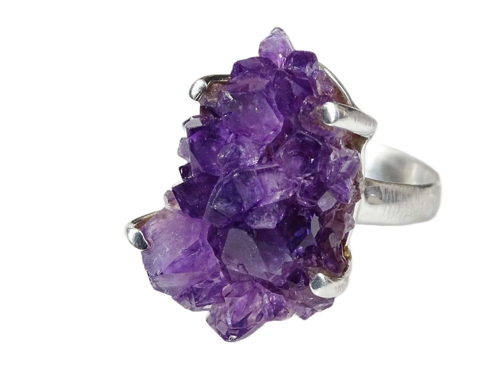 Amethyst Crystal Ring Silver Amethyst Ring Crystal Cluster Etsy