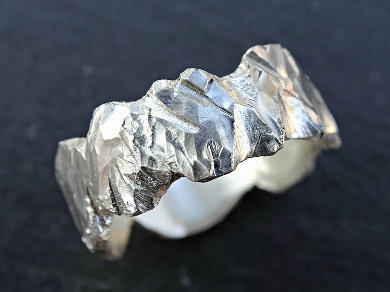 chunky mens ring forged viking ring wabi sabi silver glacier ring carved silver mens ring raw rugged wedding band brutalist ring men
