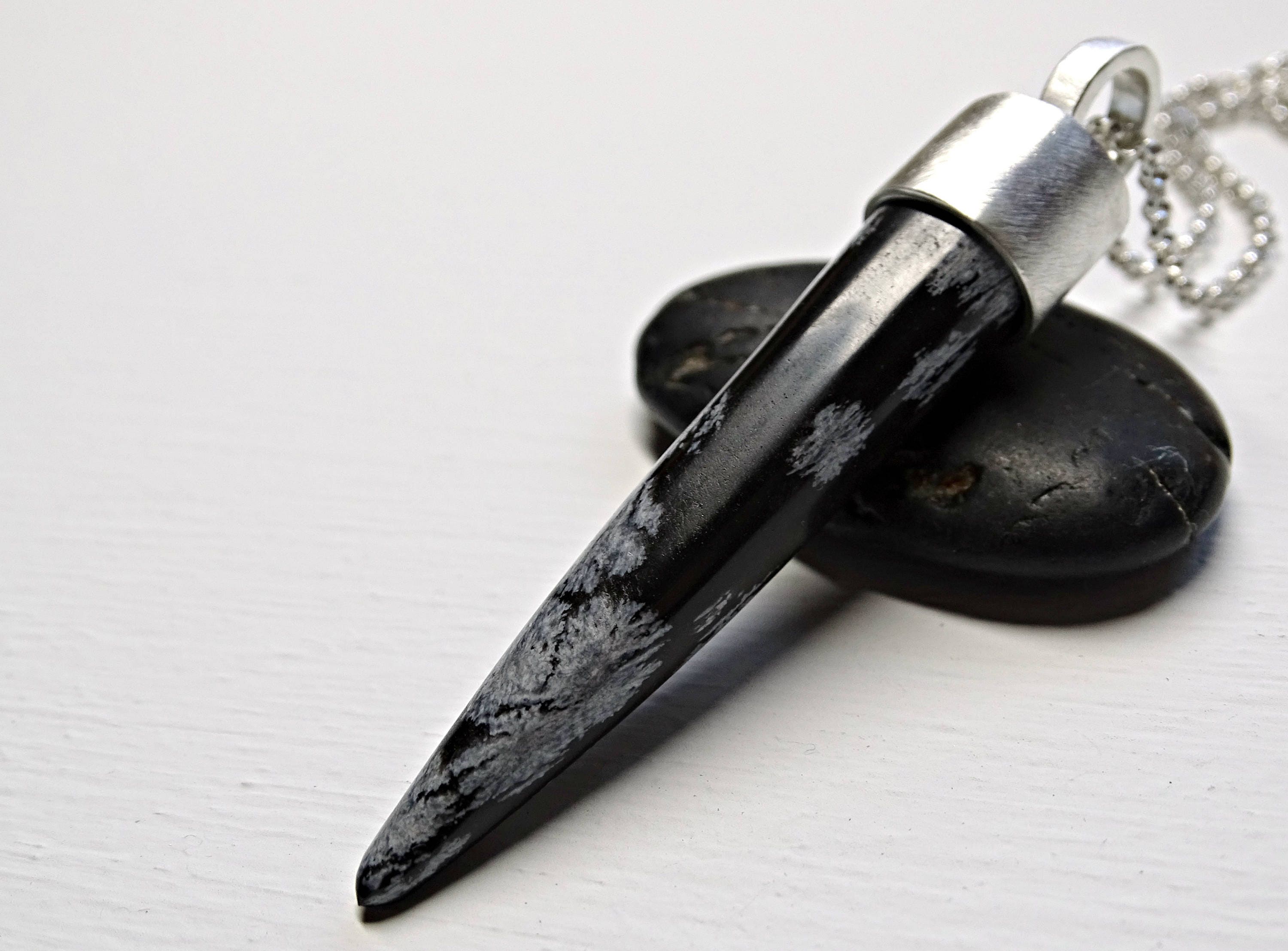 Long Spike Necklace Black Obsidian 