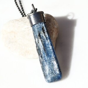 blue kyanite pendant, smooth kyanite necklace, mens crystal pendant, blue crystal necklace men, rustic mens necklace, anniversary gift