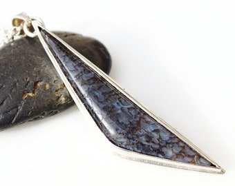blue dino bone pendant silver, agatized dinosaur bone necklace, rare Utah gemstone pendant, cool men's necklace, anniversary gift for her