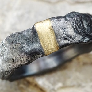 mens wedding band gold, viking engagement ring mens, viking wedding ring gold silver molten ring, woodland wedding ring gift for men image 1