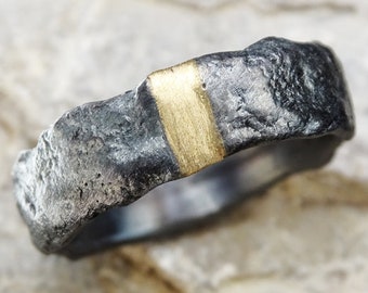 mens wedding band gold, viking engagement ring mens, viking wedding ring gold silver molten ring, woodland wedding ring gift for men