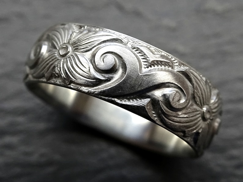 Flower Wedding Ring Silver Floral Silver Ring Boho Wedding Etsy