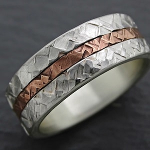Forged Sterling Silver Wedding Band with Bronze Inlay