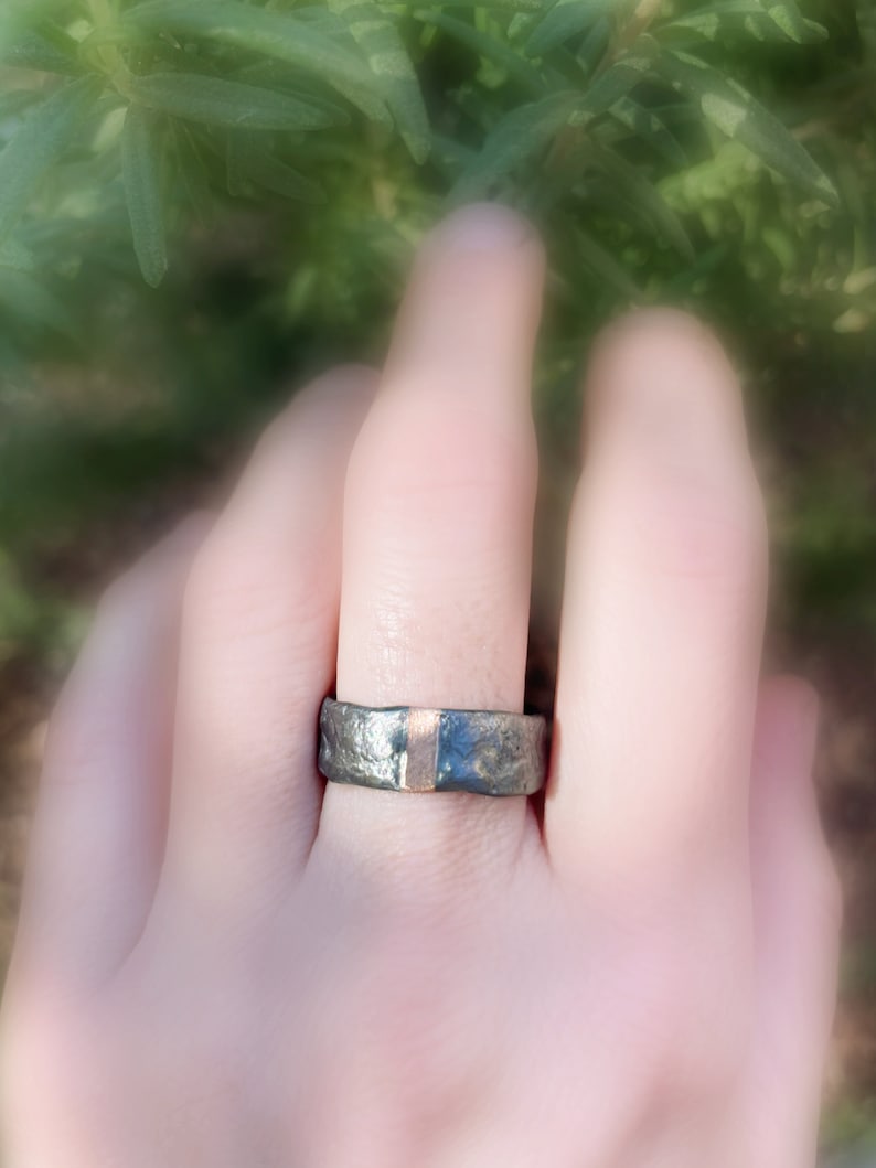 mens wedding band gold, viking engagement ring mens, viking wedding ring gold silver molten ring, woodland wedding ring gift for men image 10