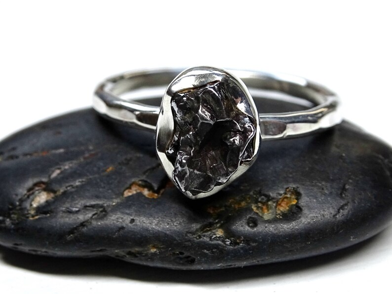 Silver Meteorite Ring Meteorite Engagement Ring Silver Ring - Etsy