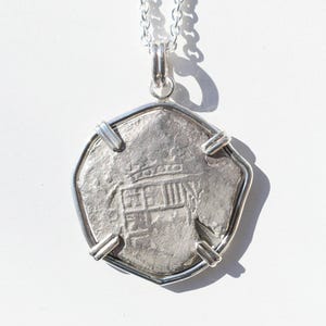 big Spanish colonial treasure coin silver, 8 Reales cob coin silver pendant, silver piece of eight coin necklace, unique gift for men