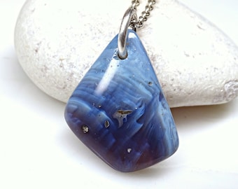 Leland blue pendant, blue viking pendant, blue stone pendant mens crystal pendant, Leland blue necklace gift for him, slag glass jewelry