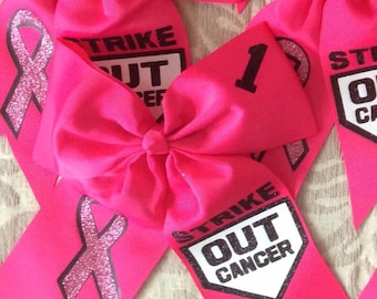 Pink Strike Out Cancer Bow Softball Hair Bow / Softball Bow / Cheer Bow / Volleyball Bow