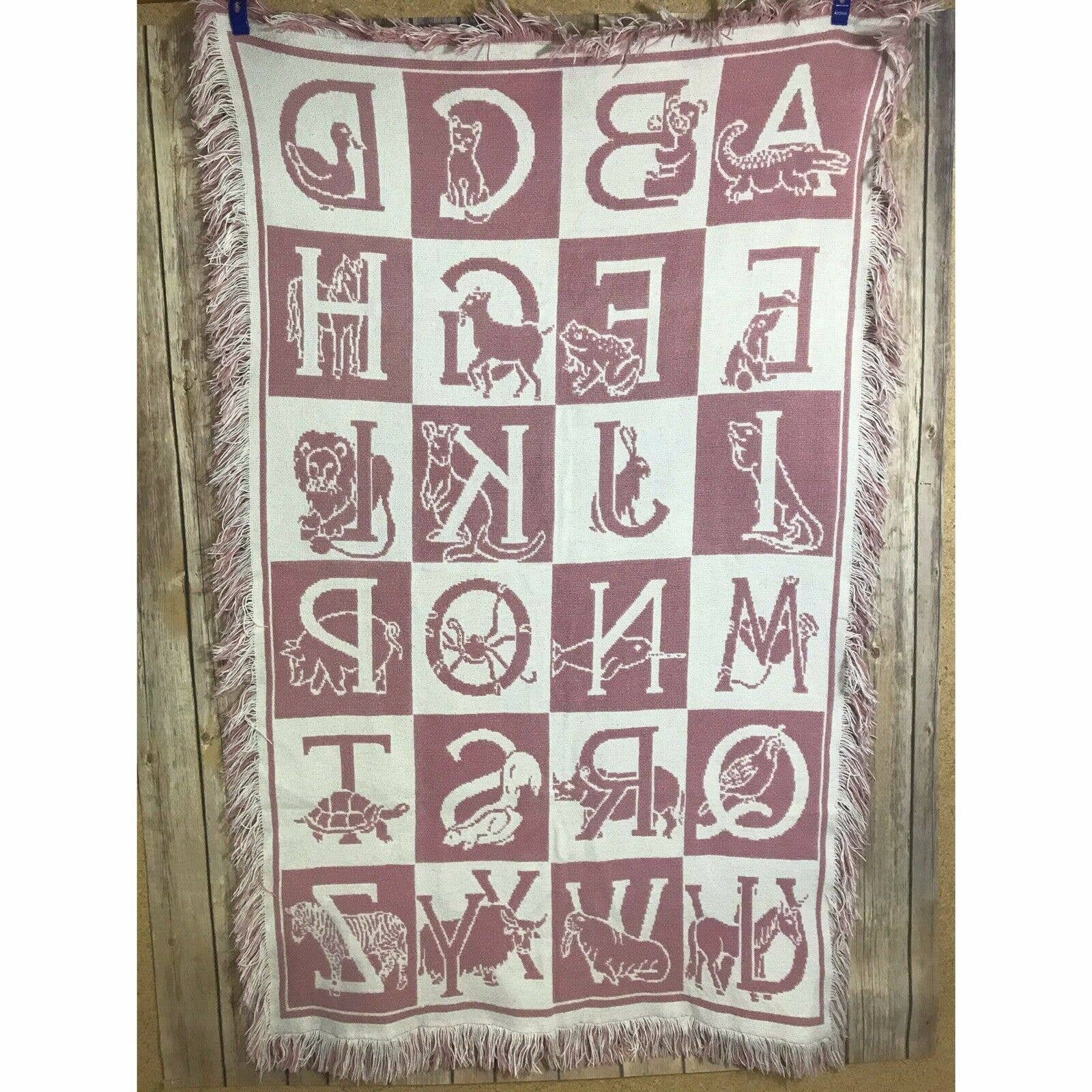 Vintage Woven Fringe Alphabet Baby Blanket Pink ABC Tapestry Etsy
