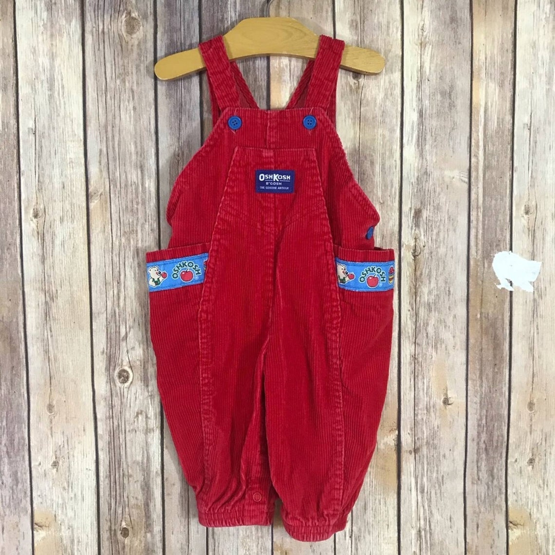 Vintage Oshkosh red corduroy overalls apples bears Infant Baby | Etsy