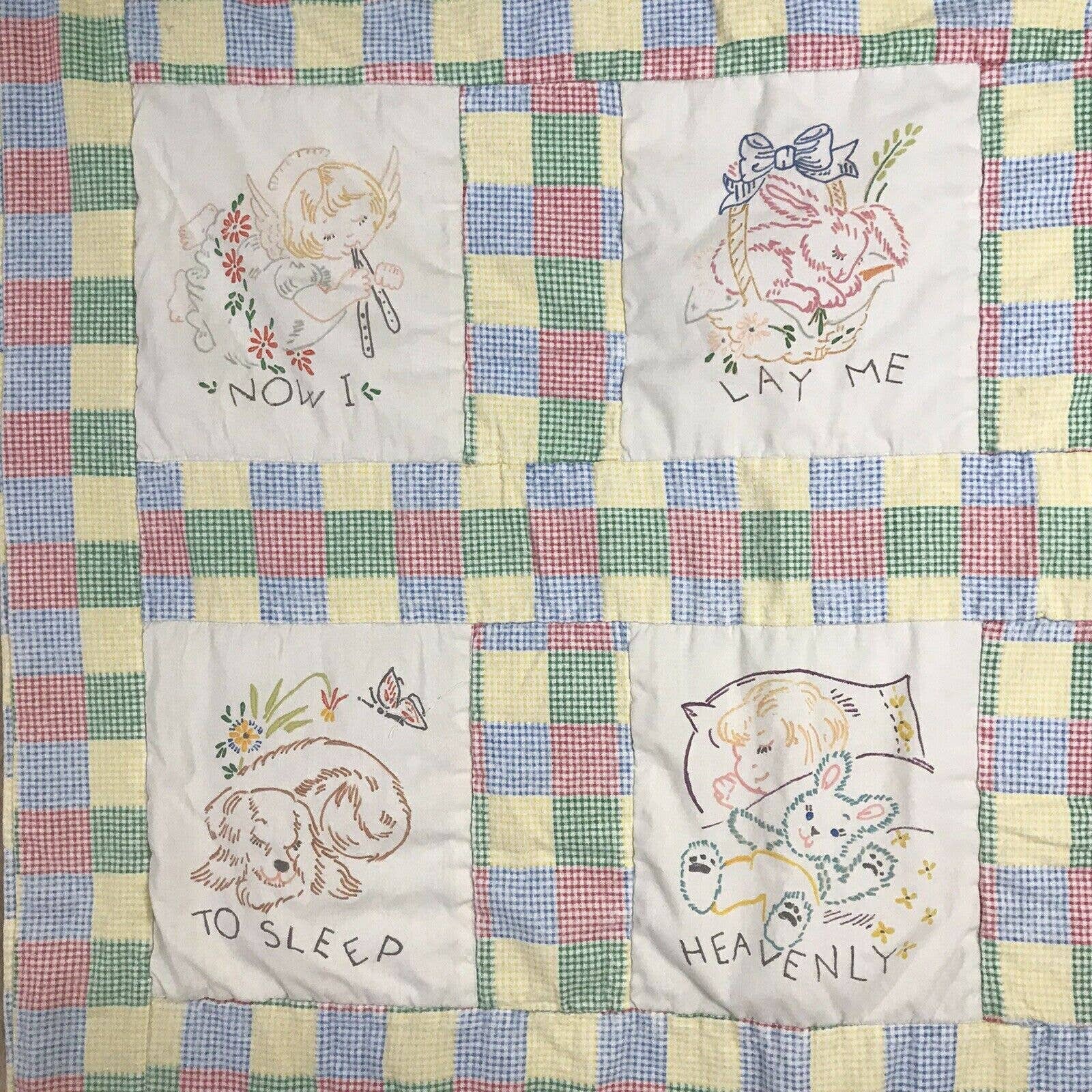 Vintage Handmade Baby Quilt Now I Lay Me Down to Sleep Etsy UK