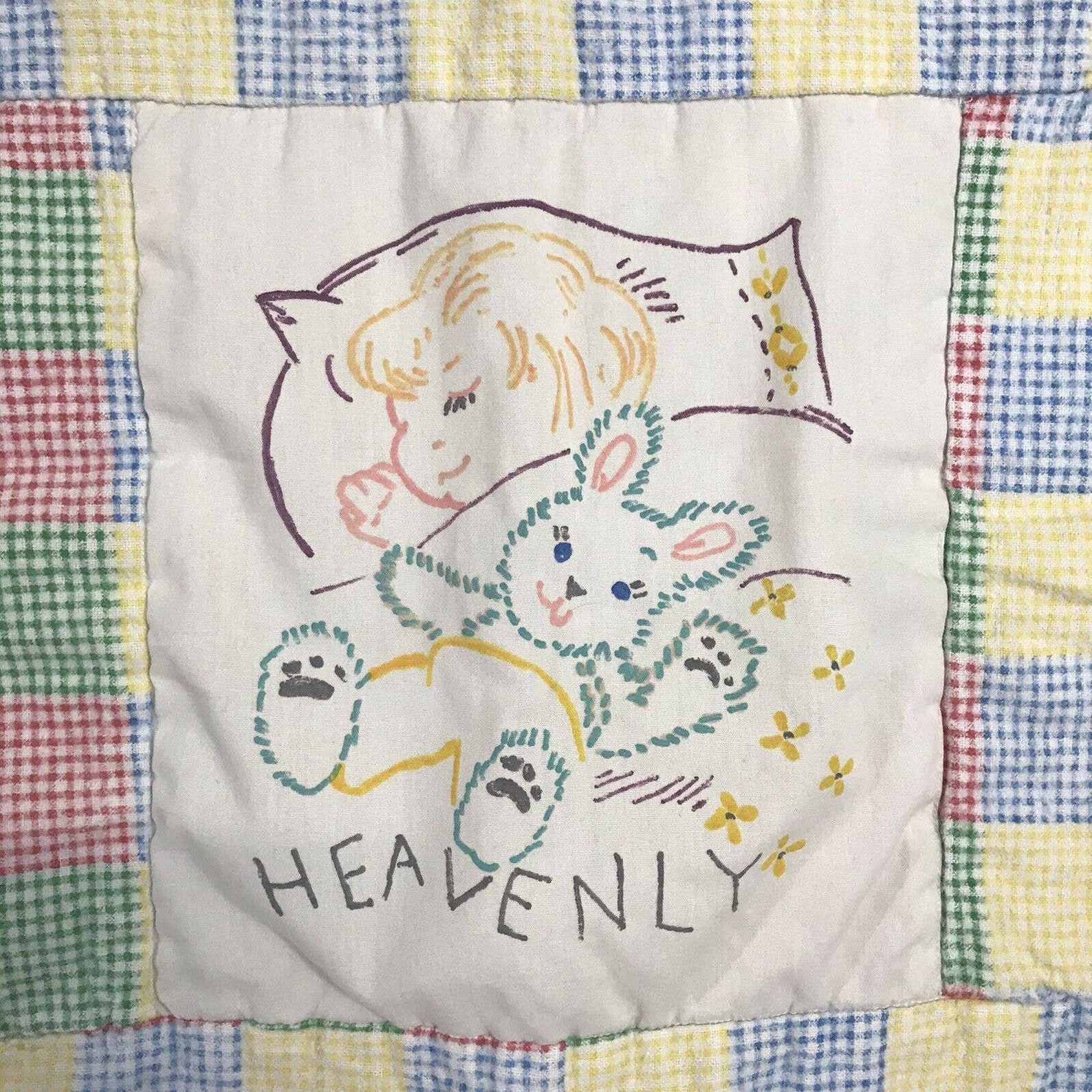 Vintage Handmade Baby Quilt Now I Lay Me Down to Sleep 34 X 37 Primary