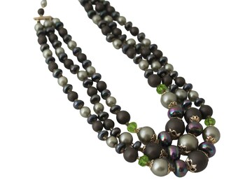 Shades of Green 3 strand beaded necklace