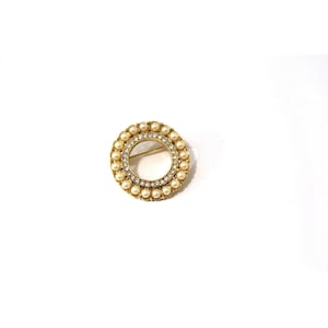 Vintage Gold-Tone Pearl & Rhinestone Circle Brooch Pin
