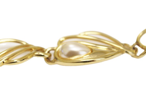 Vintage Napier Goldtone and faux pearl link brace… - image 4