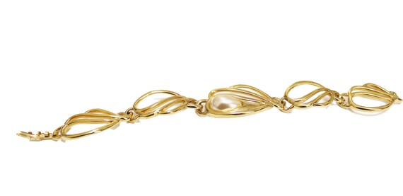 Vintage Napier Goldtone and faux pearl link brace… - image 3