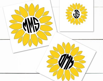 Sunflower monogram decal, car decal monogram, monogram decal, tablet decal, cup decal, computer decal