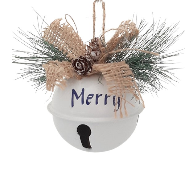 Jingle Bell Ornament, White Bell Ornament, Personalized Jingle Bell Ornament, Red Bell Ornament, Farmhouse Ornament