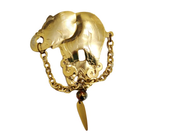 Vintage Goldtone Elephant Brooch - image 1