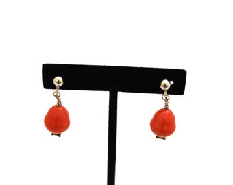 Handcrafted coral color beads and sterling silver clip on earrings