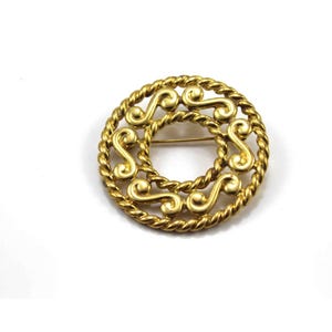 Vintage Gold-Tone Swirl Design Circle Brooch Pin