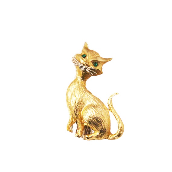 Collectable Victorian Style Crouching Cat Figurine Emerald Eyes 925 Sterling