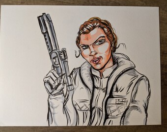 Original Star Wars Princess Leia illustration from Empire Strikes Back sketch, drawing, Hoth