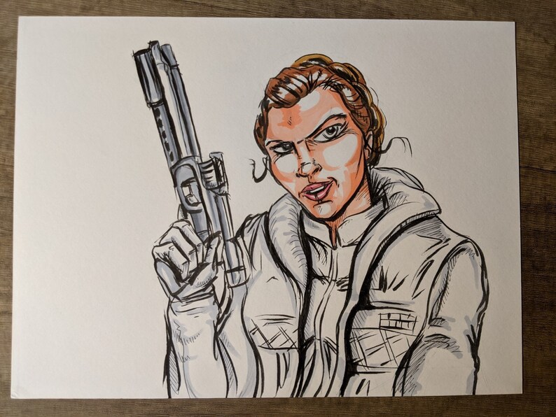 Original Star Wars Princess Leia illustration from Empire Strikes Back sketch, drawing, Hoth image 1