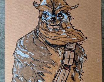 Illustration originale de Chewbacca de l’esquisse d’Empire Strikes Back, dessin, Hoth, neige, Chewie