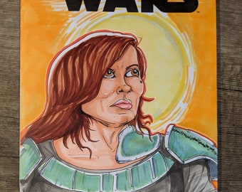 Original Marvel Star Wars The Mandalorian sketch cover illustration of Cara Dune Gina Carano