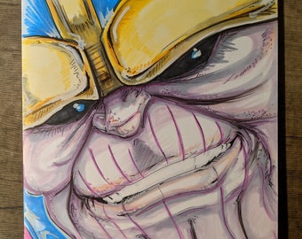 Illustration originale de couverture de croquis de Marvel Thanos