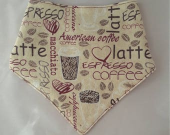 Infant/ Toddler Coffee Bandana Bib.  Espresso, Latte, Macchiatto, Cappucchino, Coffeehouse