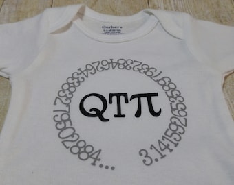 QT Pi, Cutie Pie Baby, Infant Onesie, Bodysuit.  Math Humor, Geek, Nerd, Geometry, Funny.  Nursery, Baby Shower, Newborn-12 Months.