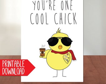 Carte Cool Chick NUMÉRIQUE / IMPRIMABLE Carte de vœux