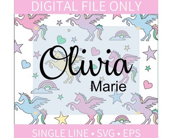 Olivia Unicorn Rectangle Template | SVG, EPS File | Laser Ready | Scroll Saw Template | Single Line Cut File | Glowforge Laser