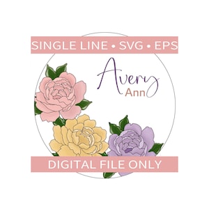 3 Flower Round Avery Template, SVG, EPS File, Laser Ready, Scroll Saw Template, Single Line Cut File, Glowforge Laser