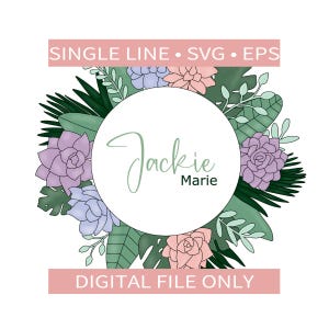 Jackie Round Succulents Template, SVG, EPS, JPEG, File, Laser Ready, Scroll Saw Template, Single Line Cut File, Glowforge Laser File