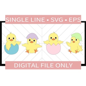 Easter Chicks Template, SVG, EPS, JPEG, File Laser Ready, Scroll Saw Template, Single Line Cut File, Glowforge Laser File