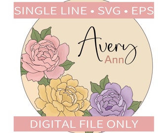 3 Flower Round Avery Template, SVG, EPS File, Laser Ready, Scroll Saw Template, Single Line Cut File, Glowforge Laser