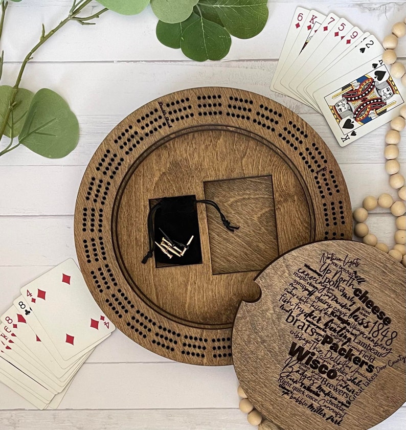 Wisconsin Round Cribbage Board House Warming Gift Friday Etsy
