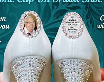 Custom Photo Bridal Rhinestone Shoes Charms for Remembering Dad, Walk with Me Down the Aisle, Father of the Bride Keepsake Memorial Charms