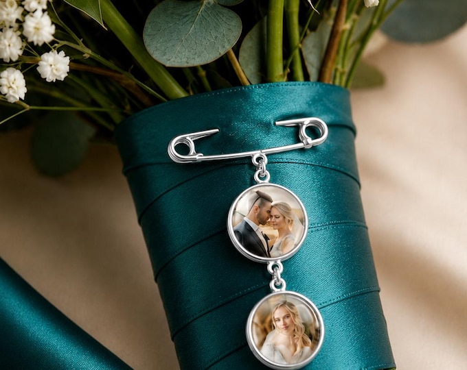 Custom Photo Lapel Pin | Kilt Pin Boutonniere Charm for Bride Bouquet, Groom & Groomsmen