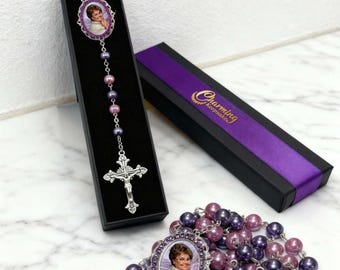 Catholic Custom Photo Rosary – Purple Lavender Beads for Memorial, Wedding, Celebration of Life or Alzheimer’s Tribute