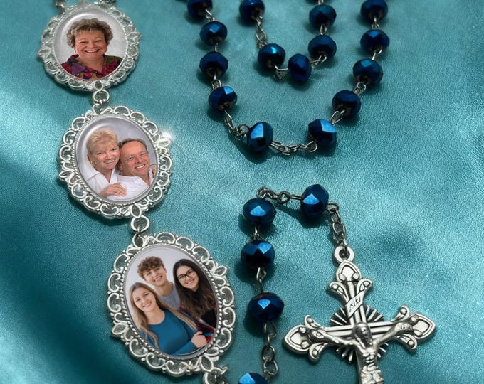 Dark Blue Crystal Iridescent Rosaries for Wedding, Communion, Baptism, Confirmation, Memorial Celebration of Life or Catholic Sympathy Gift